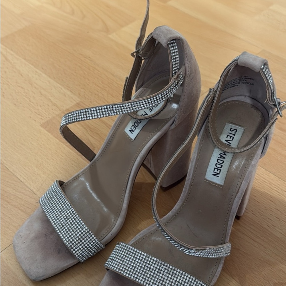 Steve Madden Women's Tan Heels with Rhinestone Straps